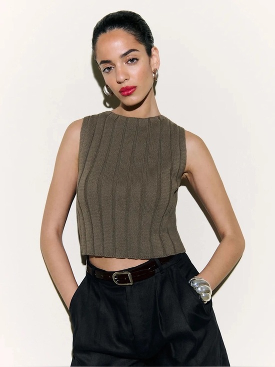 Reformation Tops - Reformation Callie Cotton Ribbed Sweater Tank in Shitake Brown Size Small